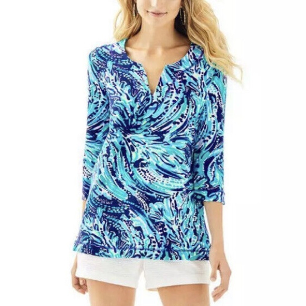 Lilly Pulitzer Blue & Turquoise Printed Tunic Top